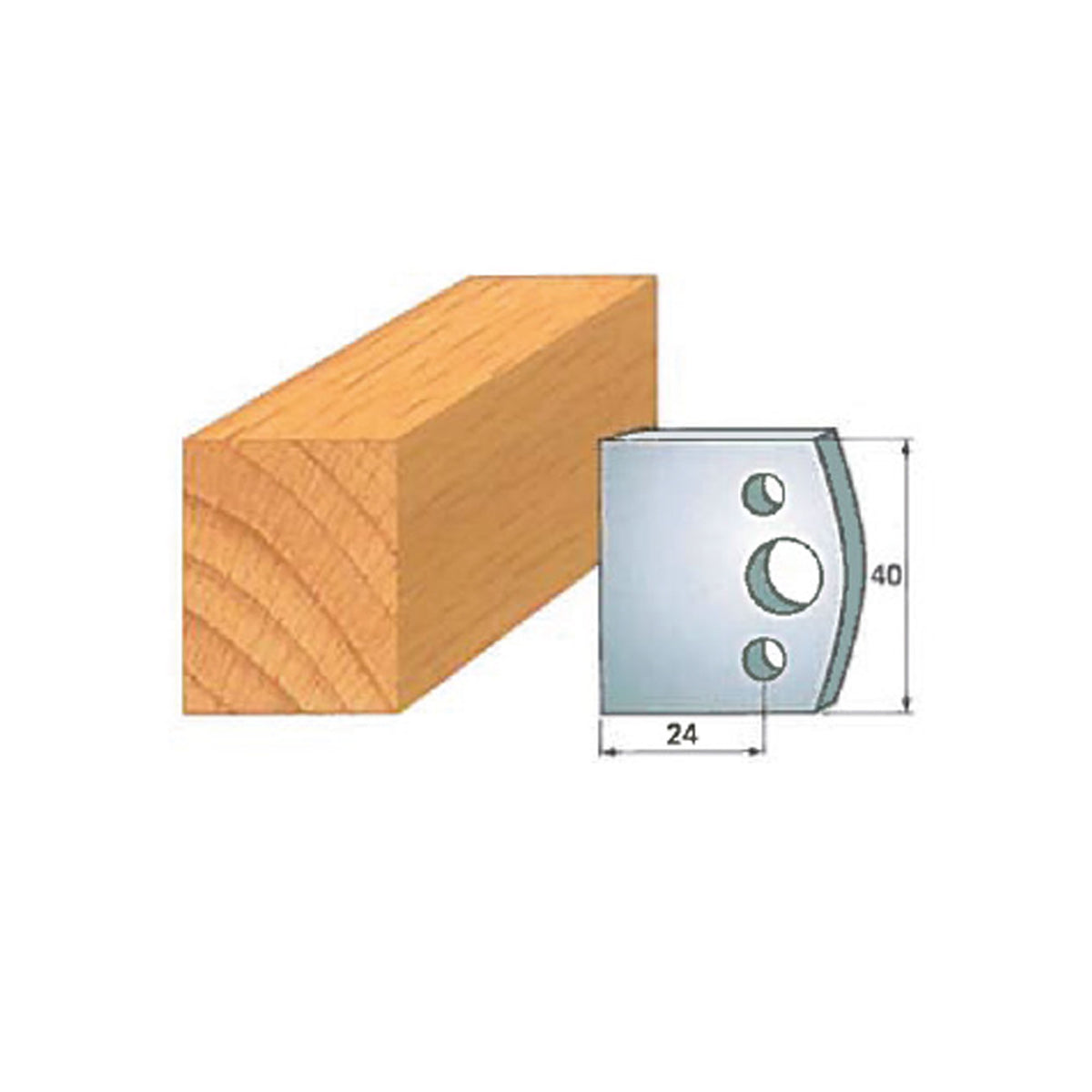 Woodworking molding knife with dimensions and sample wood profile, precision joinery tool