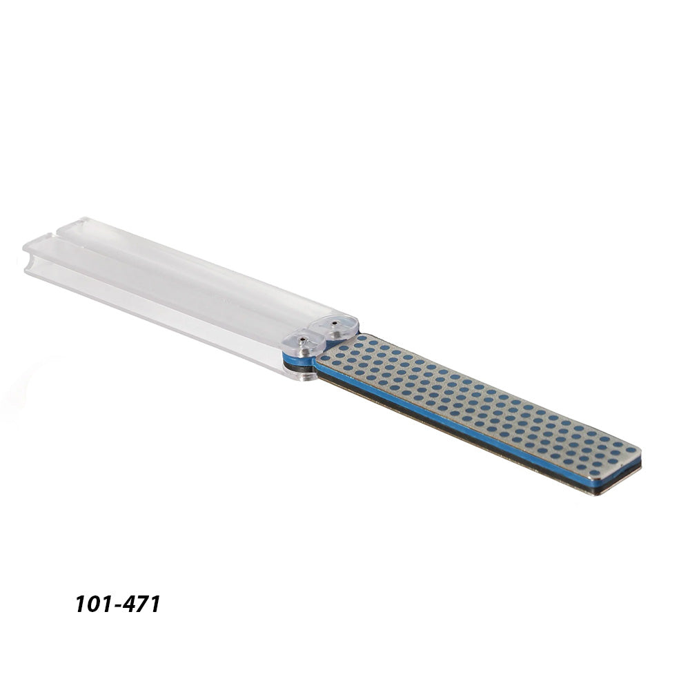 Diamond sharpening stone with plastic handle and protective cover for woodworking tools