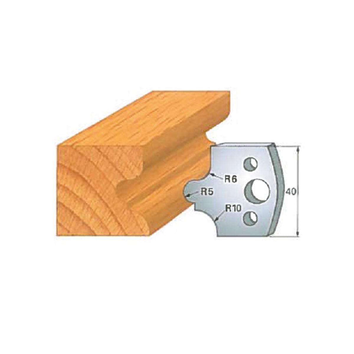 Woodworking molding cutter head with detailed profile and dimensions for shaping wood.
