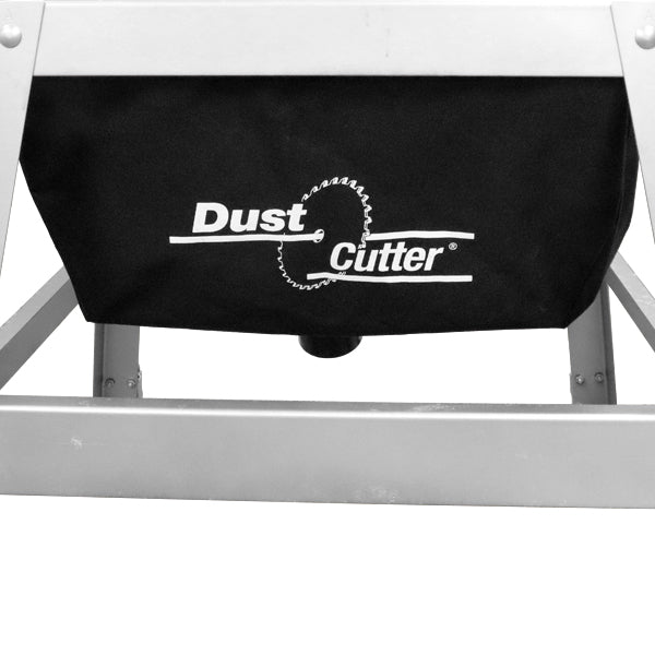 Dust Cutter saw dust collector bag attached to woodworking table stand