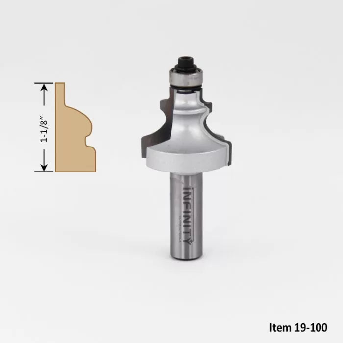 Roman ogee router bit with bearing and 1-1/8 inch profile cut, woodworking tool