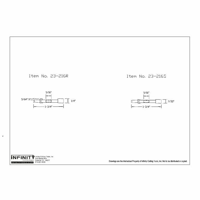 Technical drawing showing item 23-216R and 23-216S woodworking tool parts with labeled dimensions.