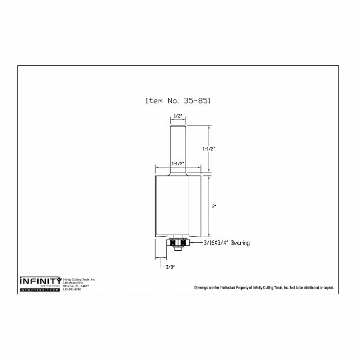 Technical diagram of straight router bit with dimensions and bearing details.