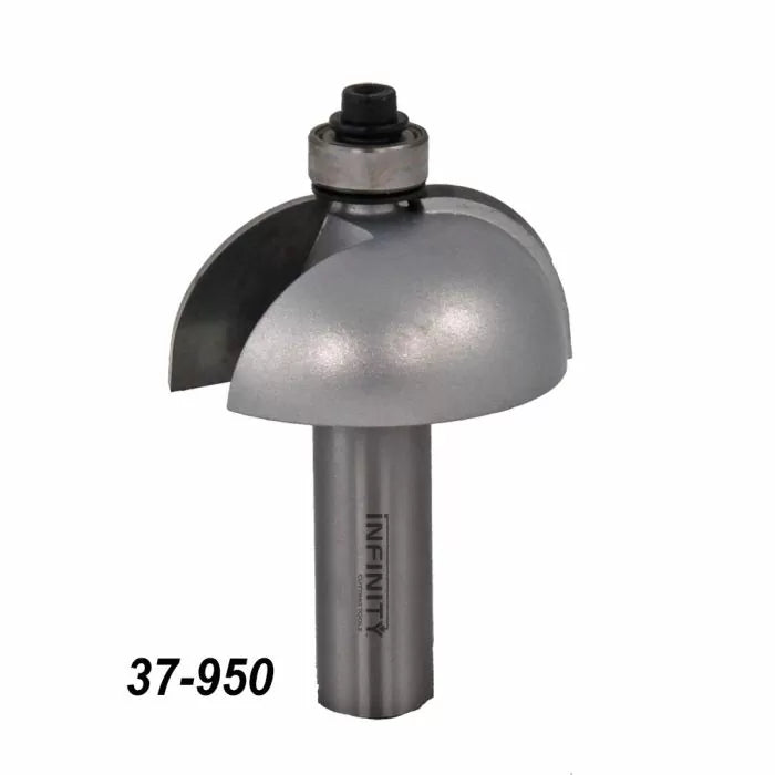 Roundover router bit 37-950 with ball bearing guide for woodworking, silver finish