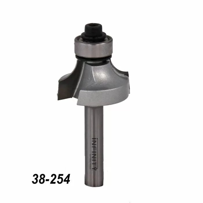 Roundover router bit with guide bearing, sharp carbide cutting edges, product code 38-254