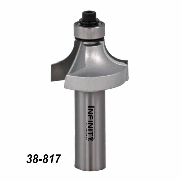 Roundover router bit with bearing and part number 38-817, designed for woodworking.