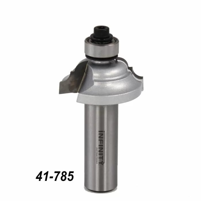 Roundover router bit with bearing for woodworking, model 41-785, on white background