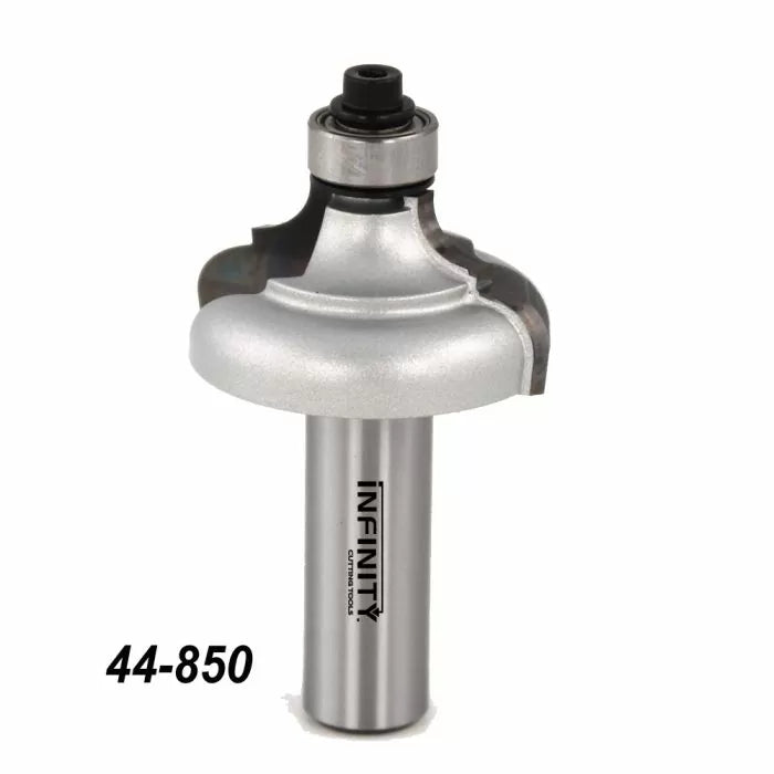 Carbide router bit with bearing for woodworking, labeled 44-850, isolated on white background