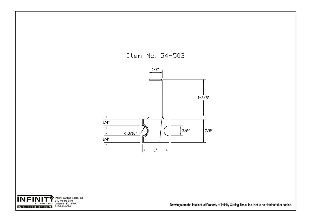 Technical drawing of woodworking router bit, item 54-503, with detailed measurements.