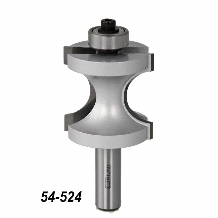 Bullnose router bit with bearing for woodworking, part number 54-524, on white background