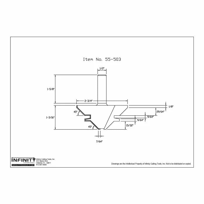 Technical drawing of woodworking router bit, item number 55-503, with detailed measurements.