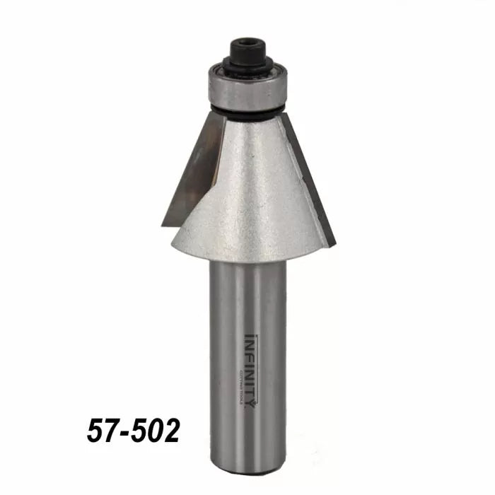 Chamfer router bit with bearing, model 57-502, for woodworking and joinery.