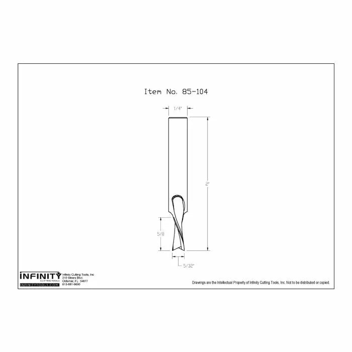 Technical drawing of a straight router bit with measurements and item number 85-104.