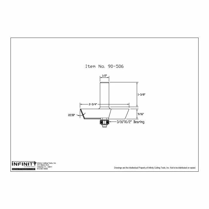 Technical drawing of woodworking router bit with dimensions, item number 90-506.
