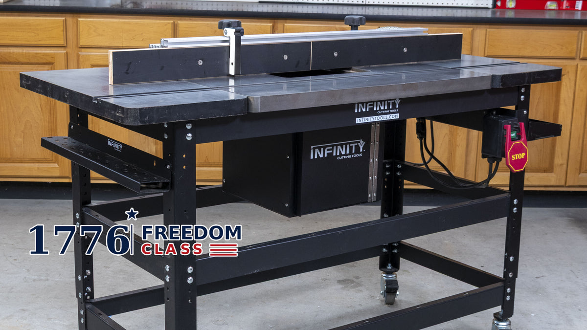 Infinity Tools 1776 Freedom Class cast iron router table package with fence, lift and stand
