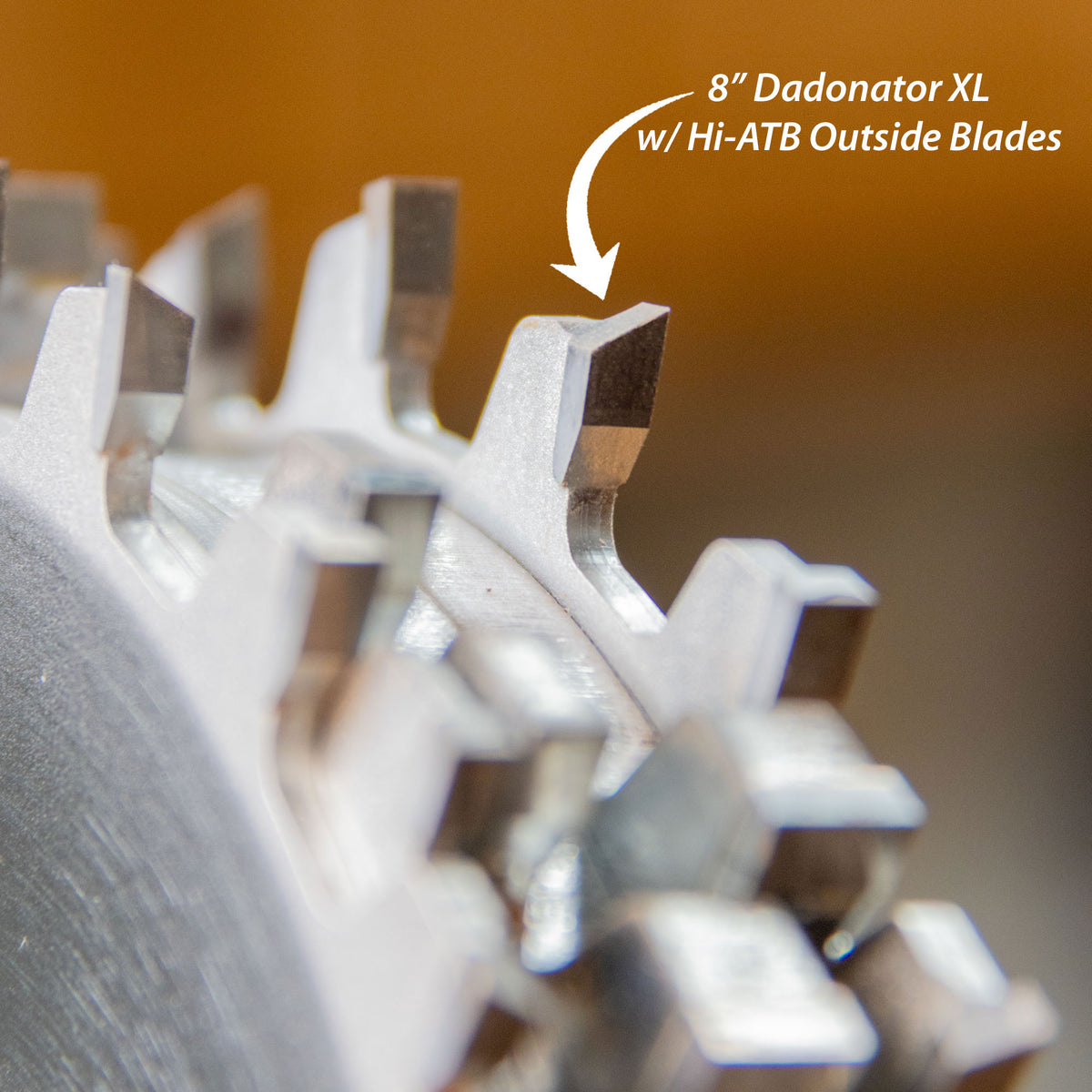Closeup of a dadonator xl standard outside blade tooth configuration