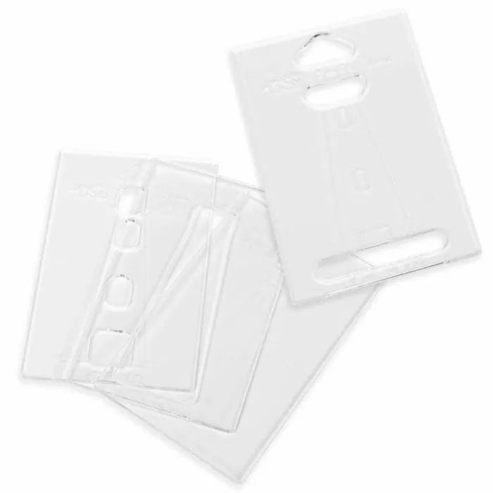 Set of clear plastic router setup gauges for woodworking precision measurement