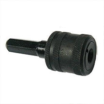 Black keyless drill bit chuck with knurled collar and hex shank