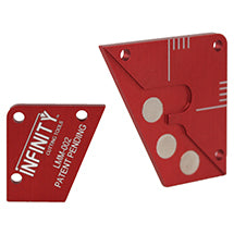 Red Infinity router bit setup jigs with magnetic bases for setting bit height