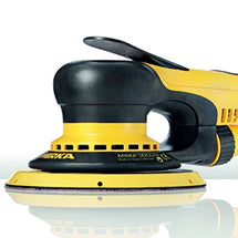 Mirka random orbital electric sander with a yellow sanding pad