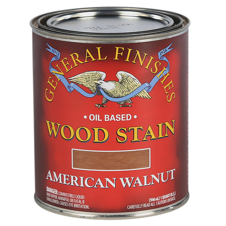 Quart can of General Finishes oil based wood stain in American Walnut