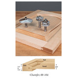 Chamfer router bits for woodworking cabinet doors with stile and rail joinery diagram