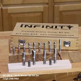 16-piece router bit set for Leigh D4R PRO displayed in front of a wooden storage case