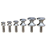 Set of six bullnose router bits in graduated sizes for woodworking, displayed on white background.