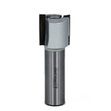 Carbide-tipped straight router bit for woodworking on white background