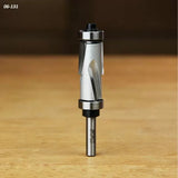 Flush trim router bit with dual bearings for woodworking on a wooden surface