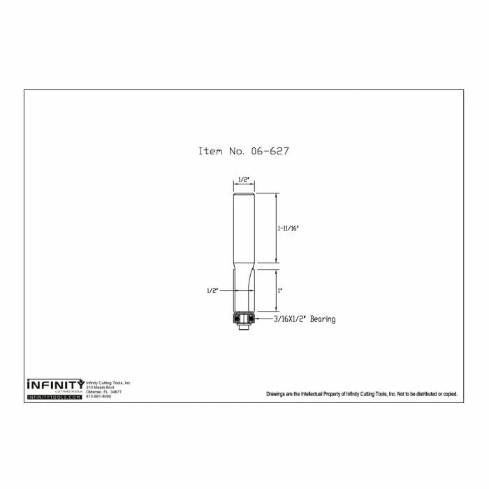 Technical drawing of a straight router bit with measurements and bearing size details.