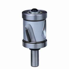 Woodworking spiral flush trim router bit with dual bearings for precision cutting