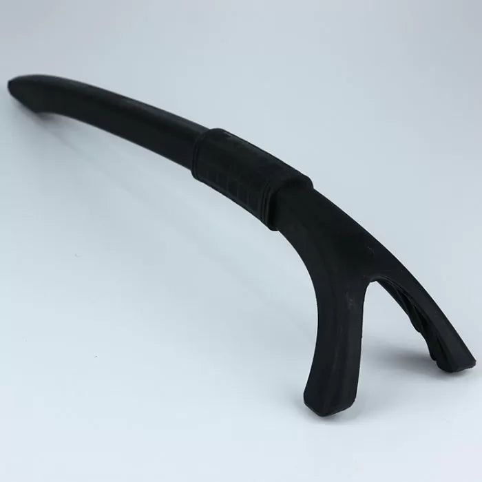Black plastic pry bar tool with ergonomic handle on a plain background, woodworking accessory