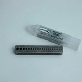 Mini V-drill guide tool with labeled drill holes and plastic storage case for woodworking