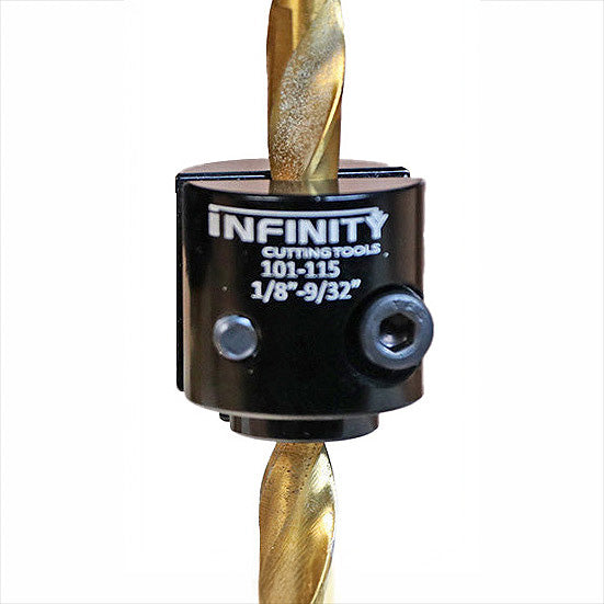 Drill bit stop collar for woodworking precision, size 1/8 to 9/32 inch, on a drill bit