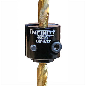 Drill bit stop collar for woodworking precision, size 1/8 to 9/32 inch, on a drill bit