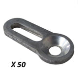 Metal figure 8 tabletop fastener for woodworking, 50 pack, on white background