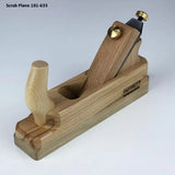 Wooden scrub plane 101-633 with brass fittings for woodworking, shown on a white background.