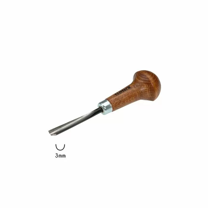 3mm wood carving gouge tool with curved blade and ergonomic wooden handle