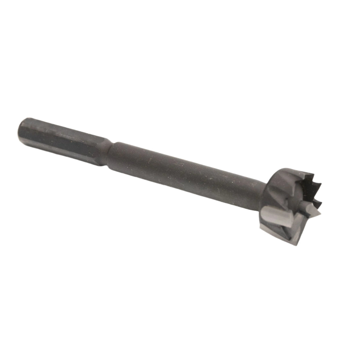 Carbide tipped Forstner bit for woodworking, isolated on white background