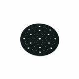 Round black sanding disc pad with multiple dust extraction holes for woodworking tools