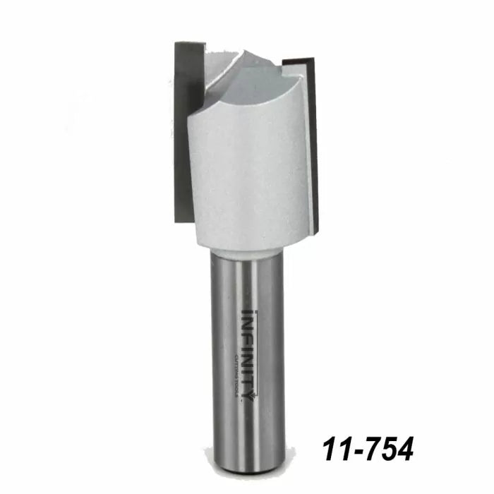 Carbide router bit for woodworking, straight flute, product code 11-754 on white background