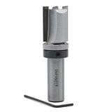 Carbide router bit for woodworking with straight cutting edge and included hex key