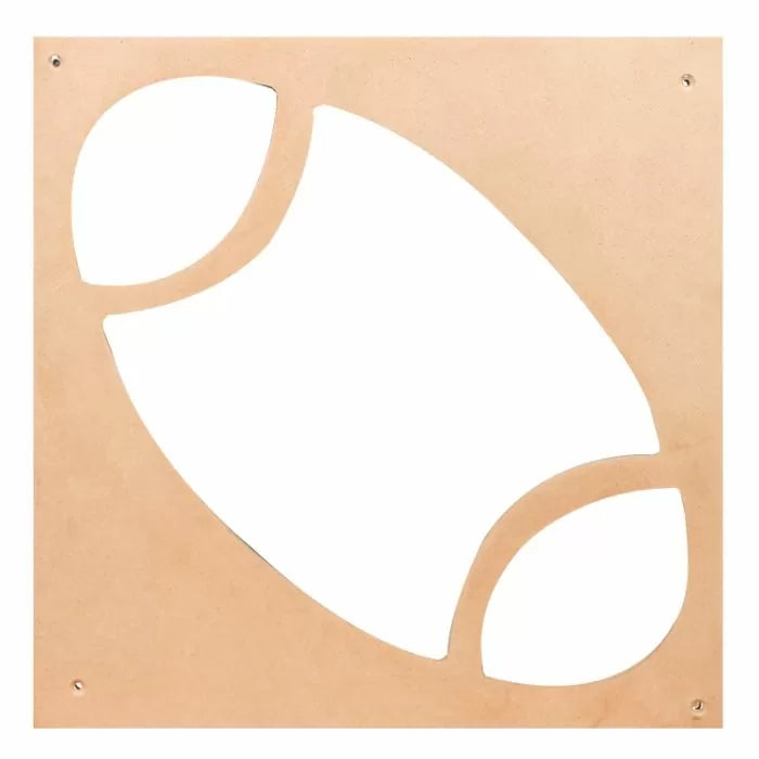 Woodworking template with oval and curved cutouts for precise routing or shaping tasks
