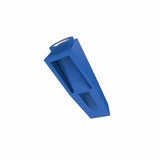 Blue woodworking router jig with angled slot on white background