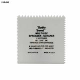 Plastic notched spreader scraper with serrated edges for woodworking and DIY projects