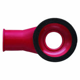 Red rubber woodworking dust collection attachment with black edge for router table