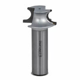 Carbide-tipped woodworking router bit with curved cutting edges and cylindrical shank