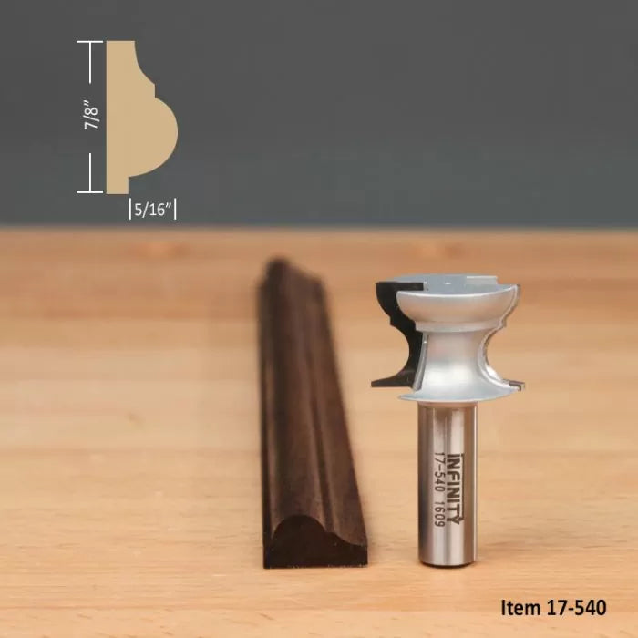 Classical router bit with wood trim sample and molding profile, item 17-540