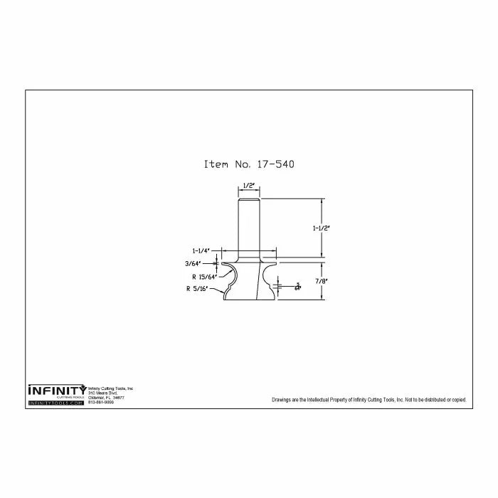 Technical drawing of woodworking router bit with precise dimensions, item number 17-540.